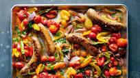 Sheet-Pan Sausage With Peppers and Tomatoes Sheet-Pan Sausage With Peppers and Tomatoes