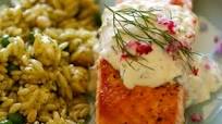Pan-Seared Salmon with Tzatziki and Orzo Pesto Pan-Seared Salmon with Tzatziki and Orzo Pesto