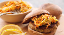 Seafood Burgers with Roasted Cabbage Slaw Seafood Burgers with Roasted Cabbage Slaw