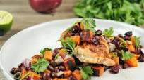 Southwestern Pan-Seared Chicken With Sweet Potato and Black Bean Salsa Southwestern Pan-Seared Chicken With Sweet Potato and Black Bean Salsa