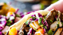 Bulgogi Korean Tacos with Asian Pear Mango Slaw Bulgogi Korean Tacos with Asian Pear Mango Slaw
