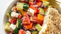 Mediterranean Style Halibut with Village Greek Salad Mediterranean Style Halibut with Village Greek Salad