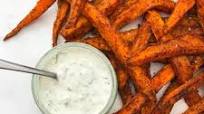 SWEET POTATO FRIES WITH TZATZIKI DIP SWEET POTATO FRIES WITH TZATZIKI DIP