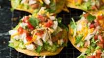 Tostadas {with Chicken Guacamole and Beans} Tostadas {with Chicken Guacamole and Beans}