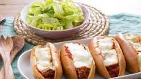 Italian Meatball Sandwiches with Caesar-Style Romaine Salad Italian Meatball Sandwiches with Caesar-Style Romaine Salad