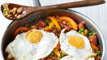 Cajun rice with chorizo meatballs & fried eggs Cajun rice with chorizo meatballs & fried eggs
