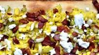 breakfast flatbread with eggs, leeks, and bacon breakfast flatbread with eggs, leeks, and bacon