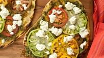 Grilled Heirloom Tomato and Pesto Pizzas Grilled Heirloom Tomato and Pesto Pizzas