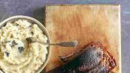 Slow-roast pork belly with black pudding mash and grain mustard sauce Slow-roast pork belly with black pudding mash and grain mustard sauce