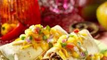 Baked Chimichangas with Spicy Pork Filling and Tropical Salsa Baked Chimichangas with Spicy Pork Filling and Tropical Salsa
