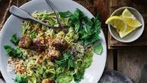 Herby pork meatballs with pesto spaghetti recipe Herby pork meatballs with pesto spaghetti recipe