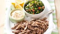 Lamb with hummus and tabouli platter Lamb with hummus and tabouli platter