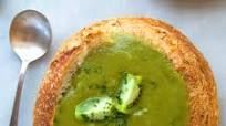 Roasted Green Tomato Basil Soup in Sourdough Roasted Green Tomato Basil Soup in Sourdough