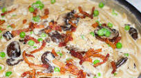 Porcini Pasta with Mushrooms, Peas and Lardons Porcini Pasta with Mushrooms, Peas and Lardons
