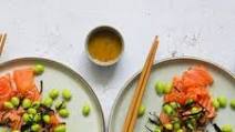 Salmon sashimi with mustard sauce Salmon sashimi with mustard sauce