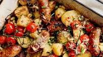 All-in one sausage and crispy potato bake All-in one sausage and crispy potato bake