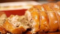 Chestnut, sage and onion stuffed pork loin with dauphinoise potatoes Chestnut, sage and onion stuffed pork loin with dauphinoise potatoes