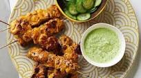 Chicken tikka masala skewers with coriander dressing Chicken tikka masala skewers with coriander dressing