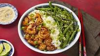 Sizzling Hoisin Shrimp with Ginger Scallion Rice & Crispy Green Beans Sizzling Hoisin Shrimp with Ginger Scallion Rice & Crispy Green Beans