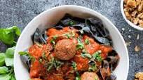 Black Bean Fettuccine with Walnut Meatballs Black Bean Fettuccine with Walnut Meatballs
