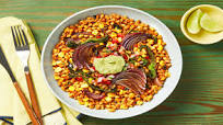 Spicy Tex-Mex Farro Bowls with Charred Poblano, Corn, Pico & Creamy Guac Spicy Tex-Mex Farro Bowls with Charred Poblano, Corn, Pico & Creamy Guac