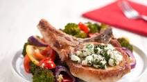 Goat Cheese and Herb-Crusted Pork Chop with lemon and garlic roasted broccoli Goat Cheese and Herb-Crusted Pork Chop with lemon and garlic roasted broccoli
