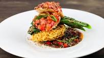 Cantonese chow mein with gai lan and lobster tail Cantonese chow mein with gai lan and lobster tail