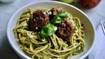 Beyond Beef Pear and Gorgonzola “Meat” Balls with Basil Walnut Pesto Beyond Beef Pear and Gorgonzola “Meat” Balls with Basil Walnut Pesto