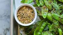crispy sugar snap peas with dukkah, mint and sea salt crispy sugar snap peas with dukkah, mint and sea salt