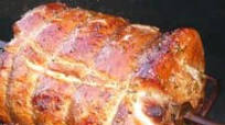 Rotisserie Boneless Pork Loin Roasts, Brined, Rubbed and Maple Syrup Glazed Rotisserie Boneless Pork Loin Roasts, Brined, Rubbed and Maple Syrup Glazed