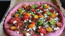 Mediterranean Pizza on a Beet Crust Mediterranean Pizza on a Beet Crust