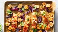 Sheet-Pan Harissa Salmon With Potatoes and Citrus Sheet-Pan Harissa Salmon With Potatoes and Citrus