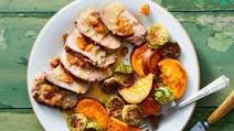 Apricot-Stuffed Pork Tenderloin with Roasted Vegetables & Gravy Apricot-Stuffed Pork Tenderloin with Roasted Vegetables & Gravy