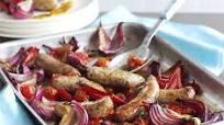 Balsamic roasted sausages with red veg Balsamic roasted sausages with red veg