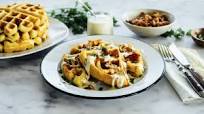 Cheddar Cornbread Waffles with Buttermilk Ranch and Bacon Cheddar Cornbread Waffles with Buttermilk Ranch and Bacon
