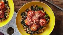 Chicken Meatballs & Fregola Sarda with Kale & Sicilian Tomato Sauce Chicken Meatballs & Fregola Sarda with Kale & Sicilian Tomato Sauce