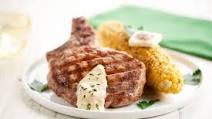 Grilled Pork Chop with Dijon Cream with grilled corn and applewood-smoked sea salt Grilled Pork Chop with Dijon Cream with grilled corn and applewood-smoked sea salt