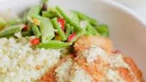 Fish with Creamy Garlic Pesto Rice Bowl Fish with Creamy Garlic Pesto Rice Bowl