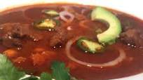 Pozole in Red Chili Sauce with Toasted Hominy and Jalapeños Pozole in Red Chili Sauce with Toasted Hominy and Jalapeños