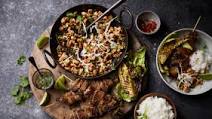 Northern Thai Chicken Larb, Pork Shoulder Skewers, Sticky Rice & Chargrilled Cabbage Northern Thai Chicken Larb, Pork Shoulder Skewers, Sticky Rice & Chargrilled Cabbage