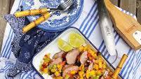 Grilled Pork Tenderloin with Mango Peach Salsa. Grilled Pork Tenderloin with Mango Peach Salsa.