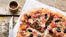 Mushroom, Salami and Black Olive Pizza Mushroom, Salami and Black Olive Pizza