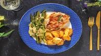 Carluccio's Style Chicken Saltimbocca with Italian Style Roast Potatoes and Asparagus Carluccio's Style Chicken Saltimbocca with Italian Style Roast Potatoes and Asparagus