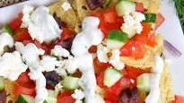 Vegetarian Greek Nachos with Tzatziki Sauce Vegetarian Greek Nachos with Tzatziki Sauce