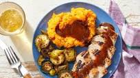 Seared Pork Chops & BBQ Sauce with Mashed Sweet Potatoes Seared Pork Chops & BBQ Sauce with Mashed Sweet Potatoes