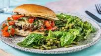 Mozzarella Bruschetta Burgers with Green Bean Salad Mozzarella Bruschetta Burgers with Green Bean Salad