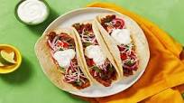 Diced Pork Carnitas Tacos with Pickled Onion and Monterey Jack Cheese Diced Pork Carnitas Tacos with Pickled Onion and Monterey Jack Cheese