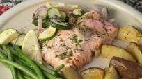 Baked Salmon with Zucchini, Red Onions and Dill Baked Salmon with Zucchini, Red Onions and Dill
