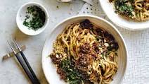 Black bean pork noodles with coriander and peanuts Black bean pork noodles with coriander and peanuts
