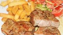 Pork Steak-With Fries, Salads and Garlic Sauce Pork Steak-With Fries, Salads and Garlic Sauce